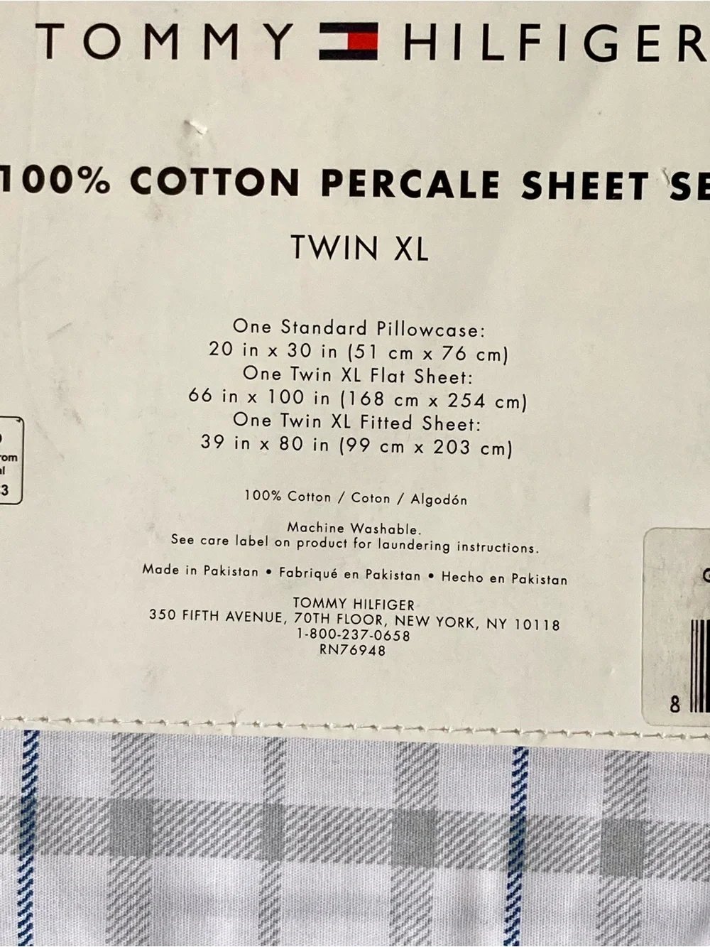 Tommy Hilfiger Newton Plaid Twin XL 100% cotton percale sheet set in grey